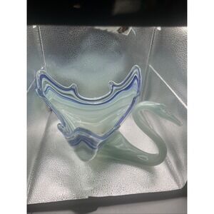 Vintage Sooner Glass Hand Blown Sommerso Art Glass Light Blue Swan Bowl Dish MCM